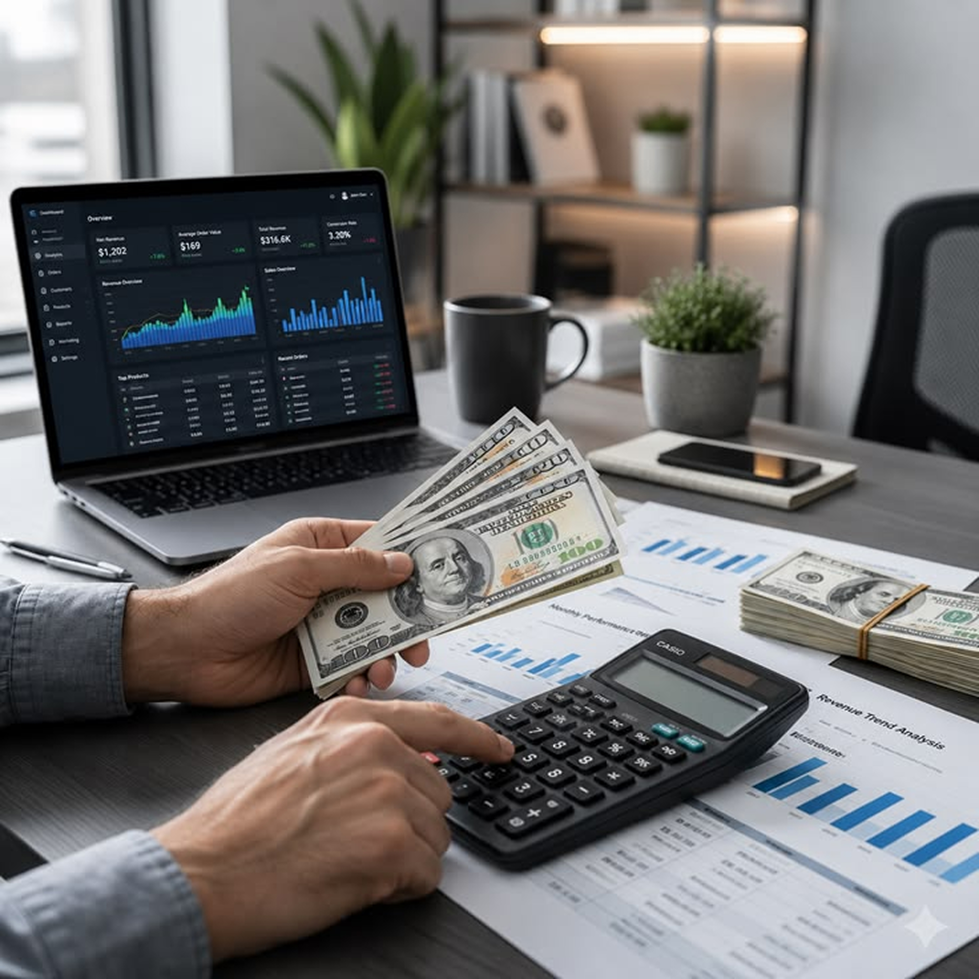 Payment processing administration desk verifying withdrawals